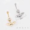 DANGLING SKULL WITH BAT WINGS CHARM BELLY BUTTON NAVEL RING 316L SURGICAL STEEL